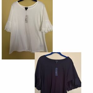 Worthington 2-Short Sleeve Elevated T-Shirt White & Black Ruffle NWT XL